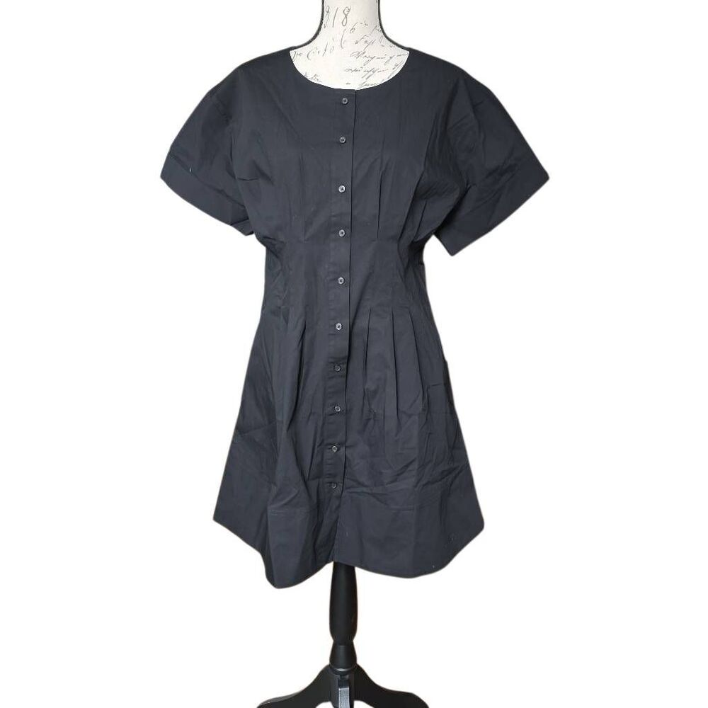 J.Crew Women's Size 14 Black Button Down Pleated Short Sleeve Dress